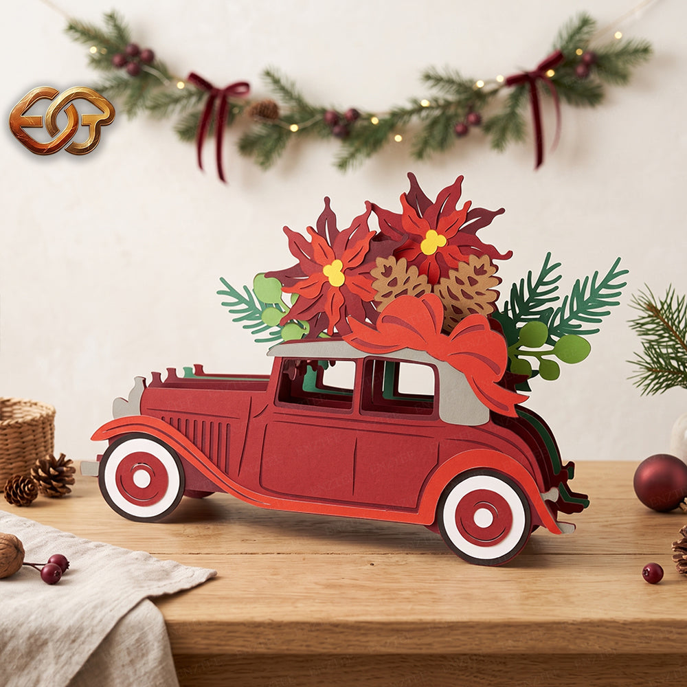 Christmas Pop-up Car SVG - 3D Layered Christmas Paper Craft Template for Cricut 1