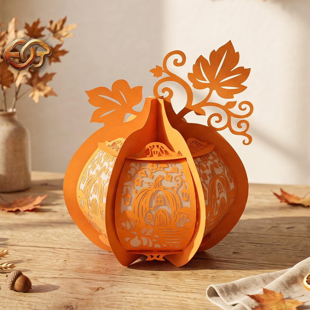 Pumpkin Paper Lantern SVG - 3D Fall Season Night Light Template 2