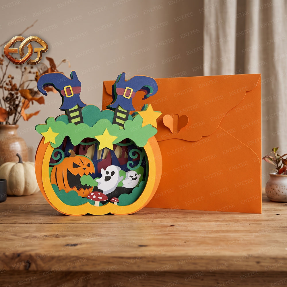 Boo Halloween Pop-up Pumpkin SVG - 3D Layered Halloween Paper Craft Template for Cricut