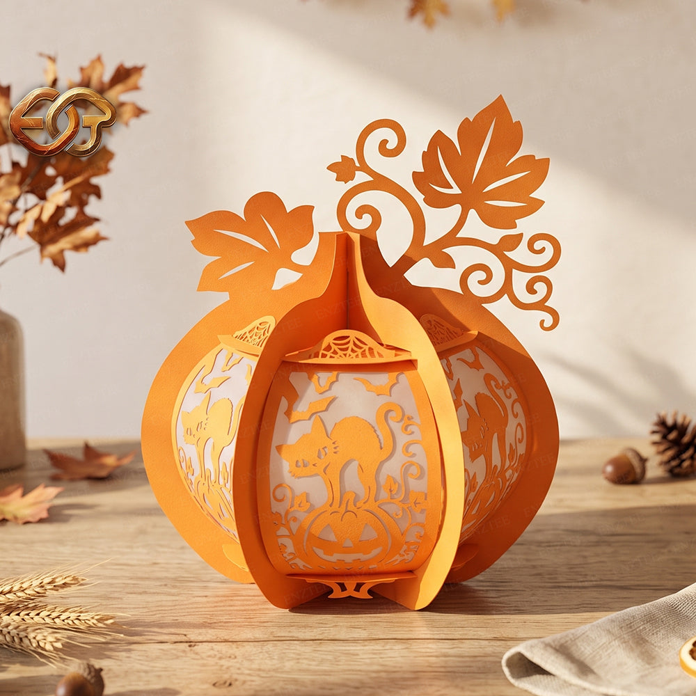Pumpkin Paper Lantern SVG - 3D Fall Season Night Light Template 3