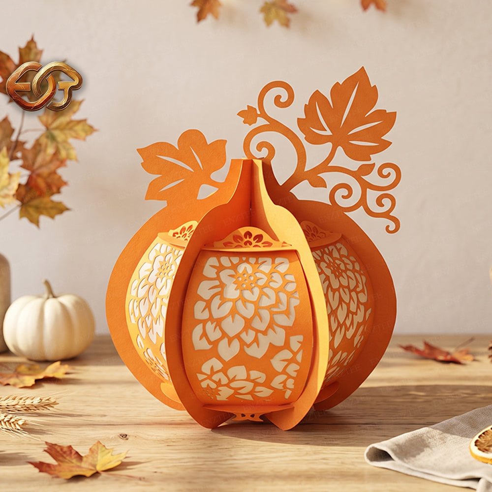 Pumpkin Paper Lantern SVG - 3D Fall Season Night Light Template 1