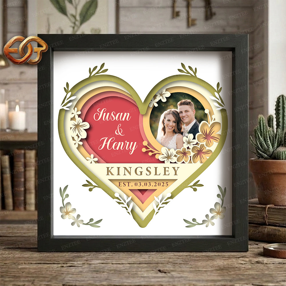 Personalized Wedding Heart Shadow Box SVG for Cricut | 3D Layered SVG Paper Cut Light Box Template