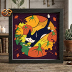 Autumn Cat Shadow Box SVG for Cricut | 3D Layered SVG Paper Cut Light Box Template