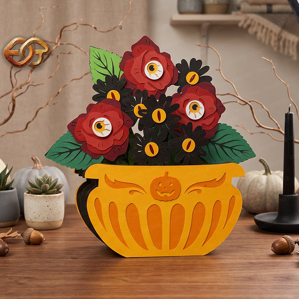 Halloween Plant Pop-up Pot SVG - 3D Layered Halloween Paper Craft Template for Cricut 1