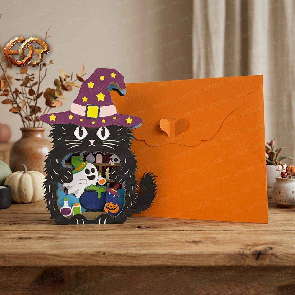 Boo Halloween Pop-up Cat SVG - 3D Layered Halloween Paper Craft Template for Cricut