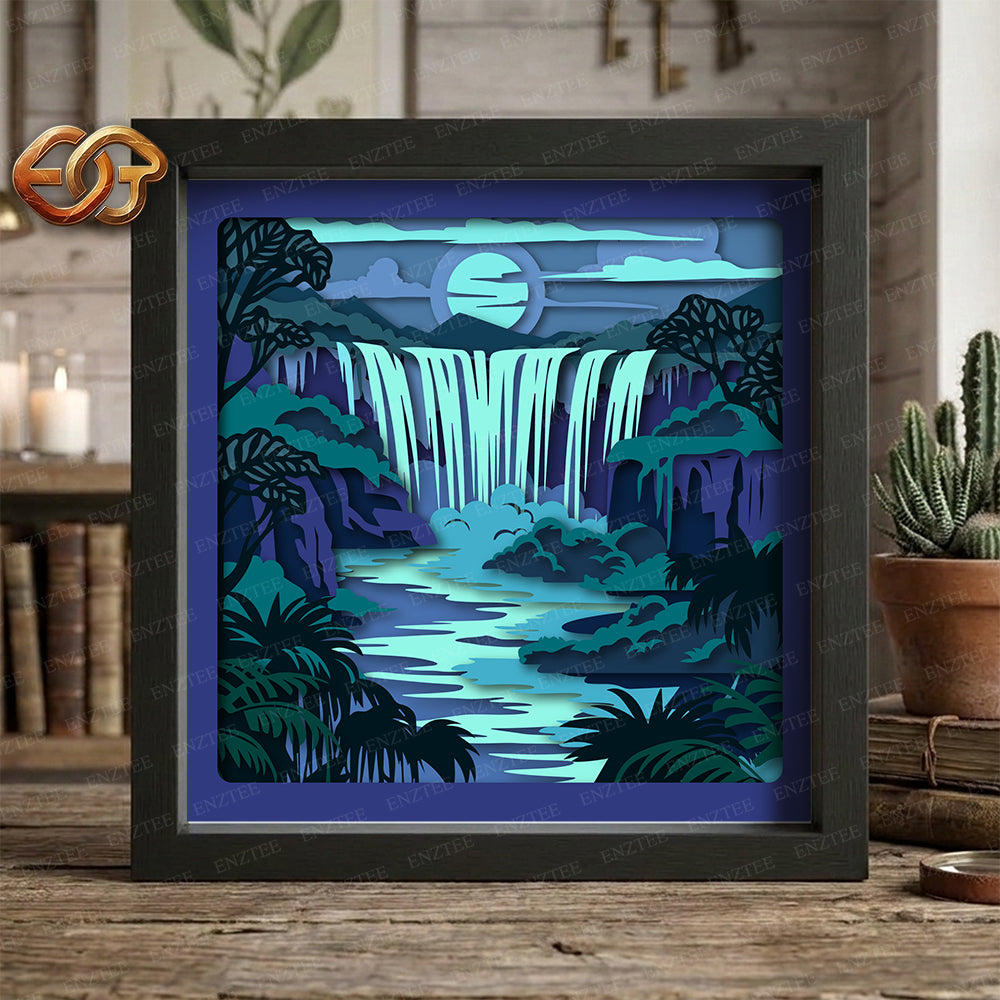 Waterfall Shadow Box SVG for Cricut | 3D Layered SVG Paper Cut Light Box Template