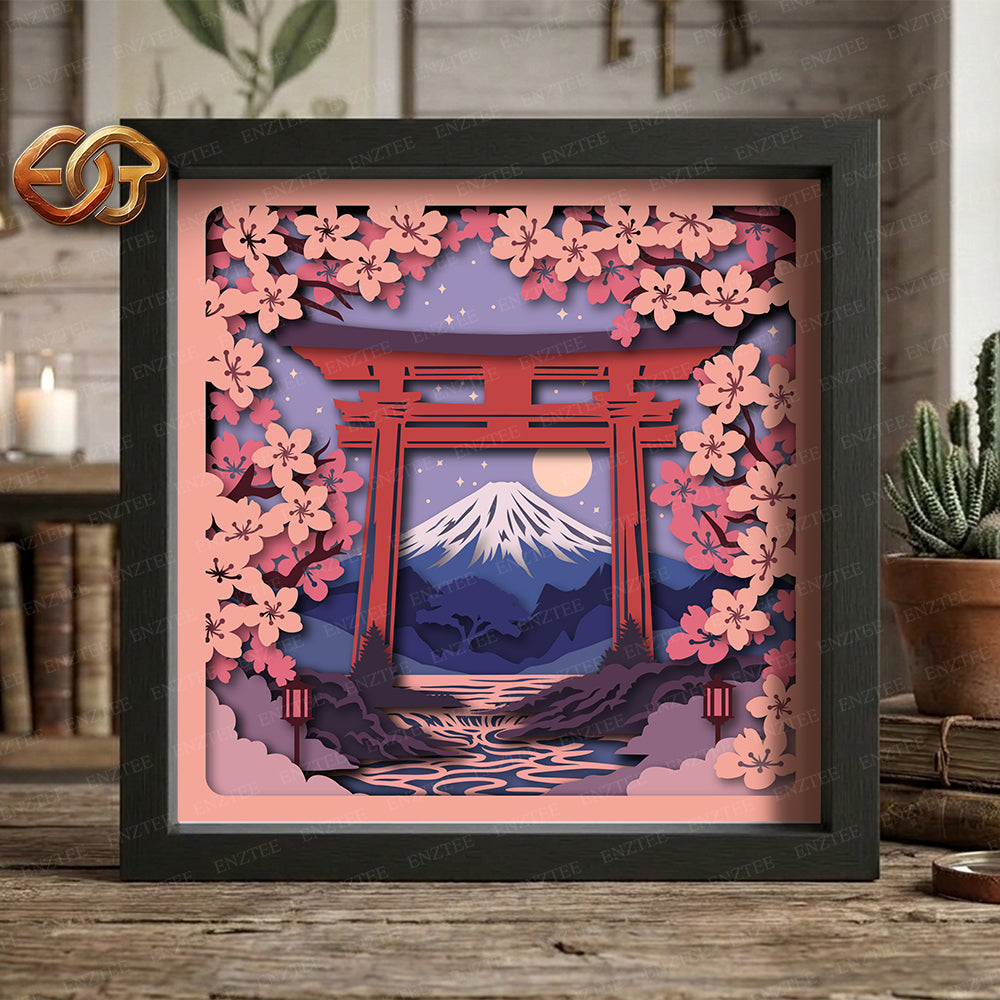 Torii Gate Shadow Box SVG for Cricut | 3D Layered SVG Paper Cut Light Box Template