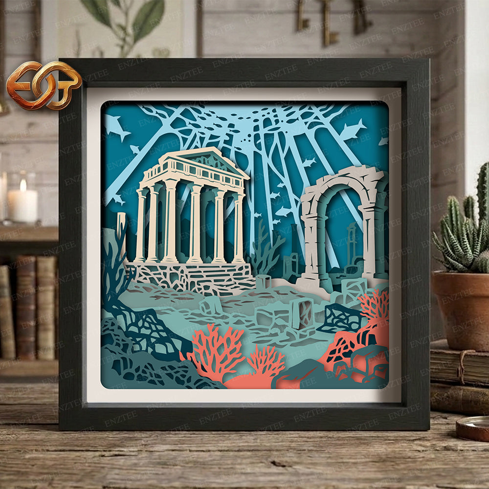 Atlantis Shadow Box SVG for Cricut | 3D Layered SVG Paper Cut Light Box Template