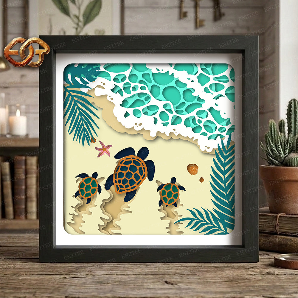 Turtle Shadow Box SVG for Cricut | 3D Layered SVG Paper Cut Light Box Template