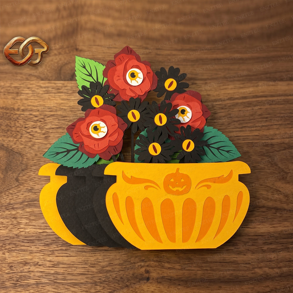 Halloween Plant Pop-up Pot SVG - 3D Layered Halloween Paper Craft Template for Cricut 1