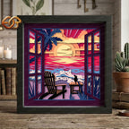 Beach Shadow Box SVG for Cricut | 3D Layered SVG Paper Cut Light Box Template 2