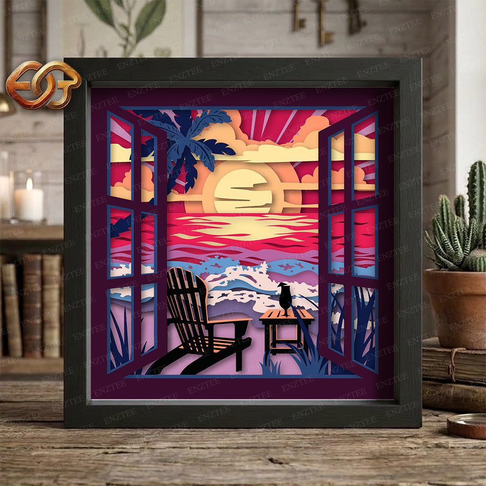 Beach Shadow Box SVG for Cricut | 3D Layered SVG Paper Cut Light Box Template 2