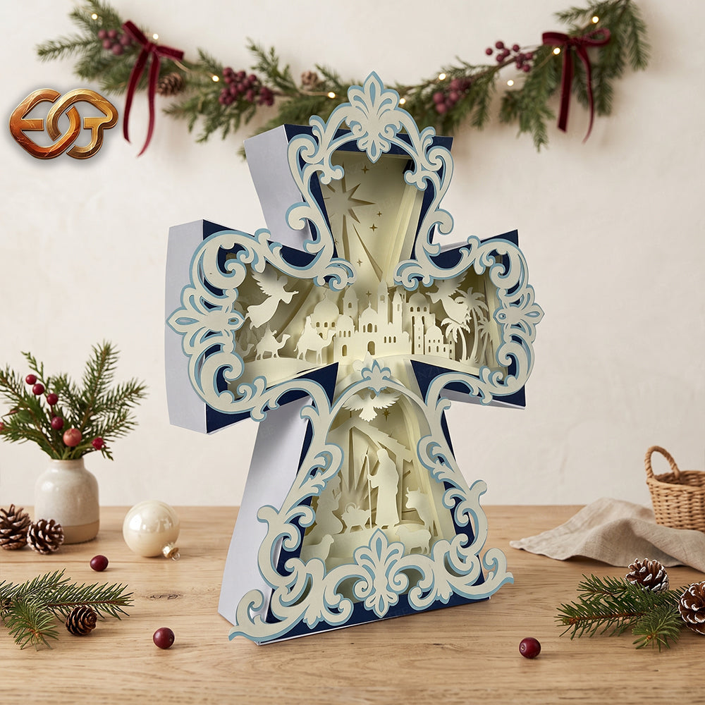 Nativity Scene Cross Box SVG for Cricut | 3D Layered SVG Paper Cut Light Box Template