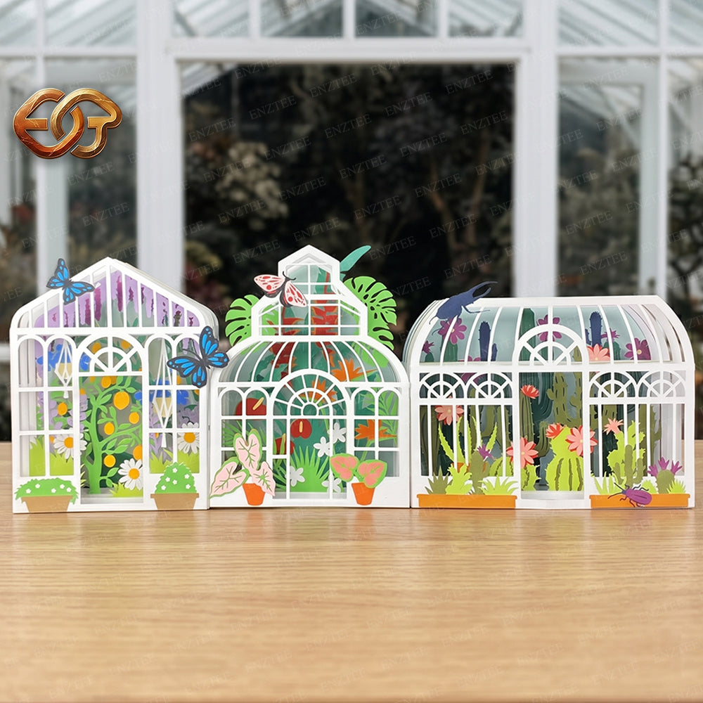 Combo 3 Greenhouse Garden Pop-Up Card SVG – 3D Tropical Plant Paper Craft Template