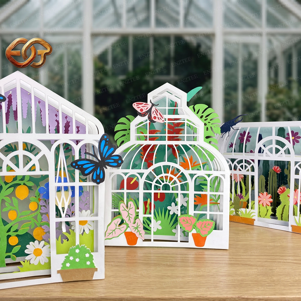 Combo 3 Greenhouse Garden Pop-Up Card SVG – 3D Tropical Plant Paper Craft Template