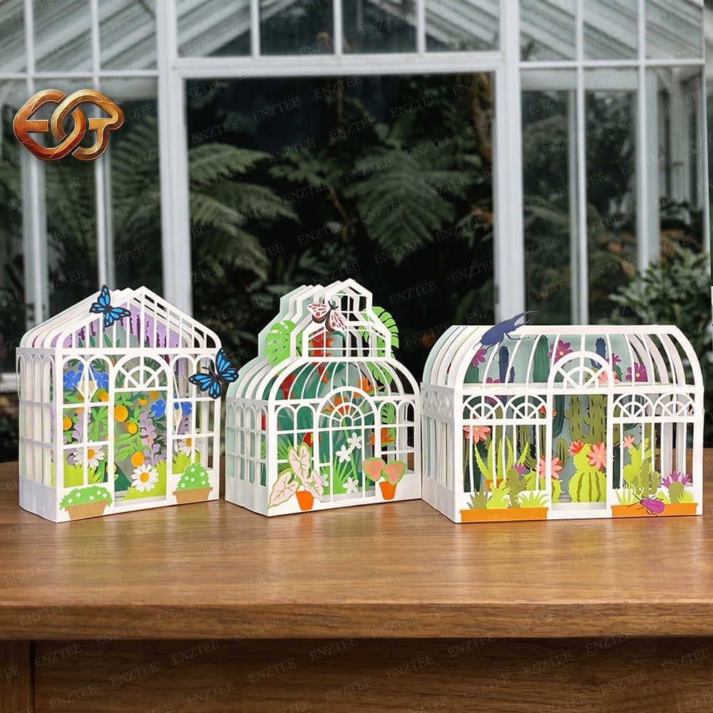 Combo 3 Greenhouse Garden Pop-Up Card SVG – 3D Tropical Plant Paper Craft Template