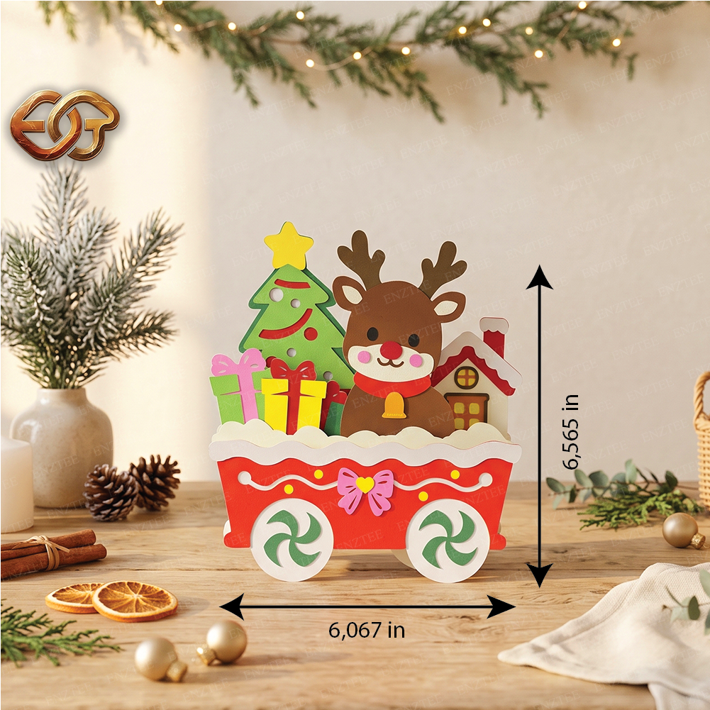 Christmas Train Pop-up SVG - 3D Layered Christmas Paper Craft Template for Cricut