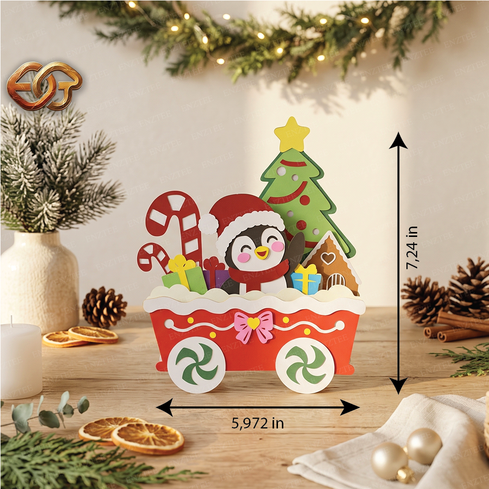 Christmas Train Pop-up SVG - 3D Layered Christmas Paper Craft Template for Cricut