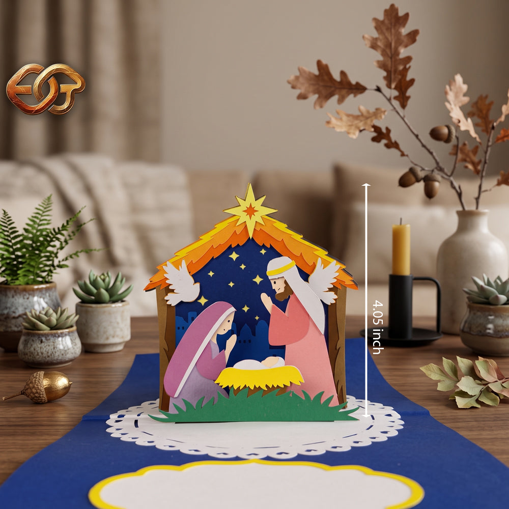 Combo 3 Nativity Scene Pop-up Card SVG - 3D Layered Christmas Paper Craft Template for Cricut