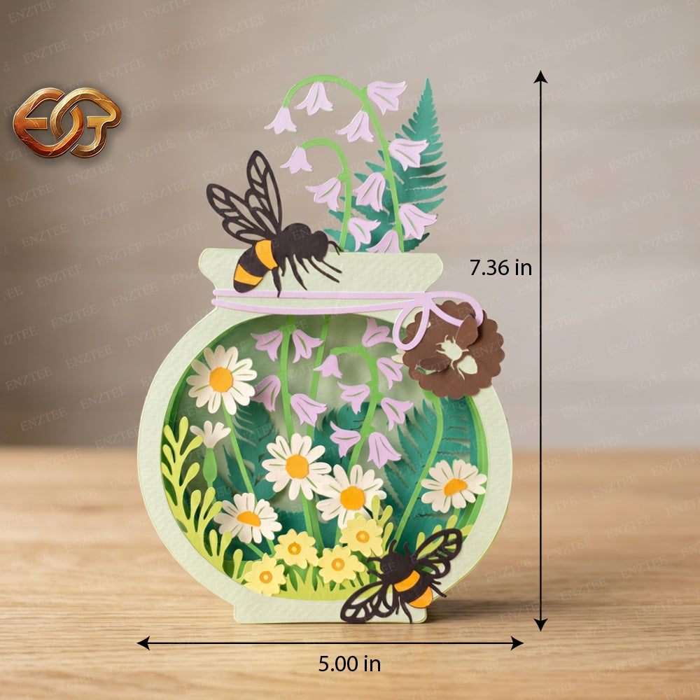 Floral Garden Pop-up Jar SVG – 3D Layered Flower Jar Paper Craft Template for Cricut 1