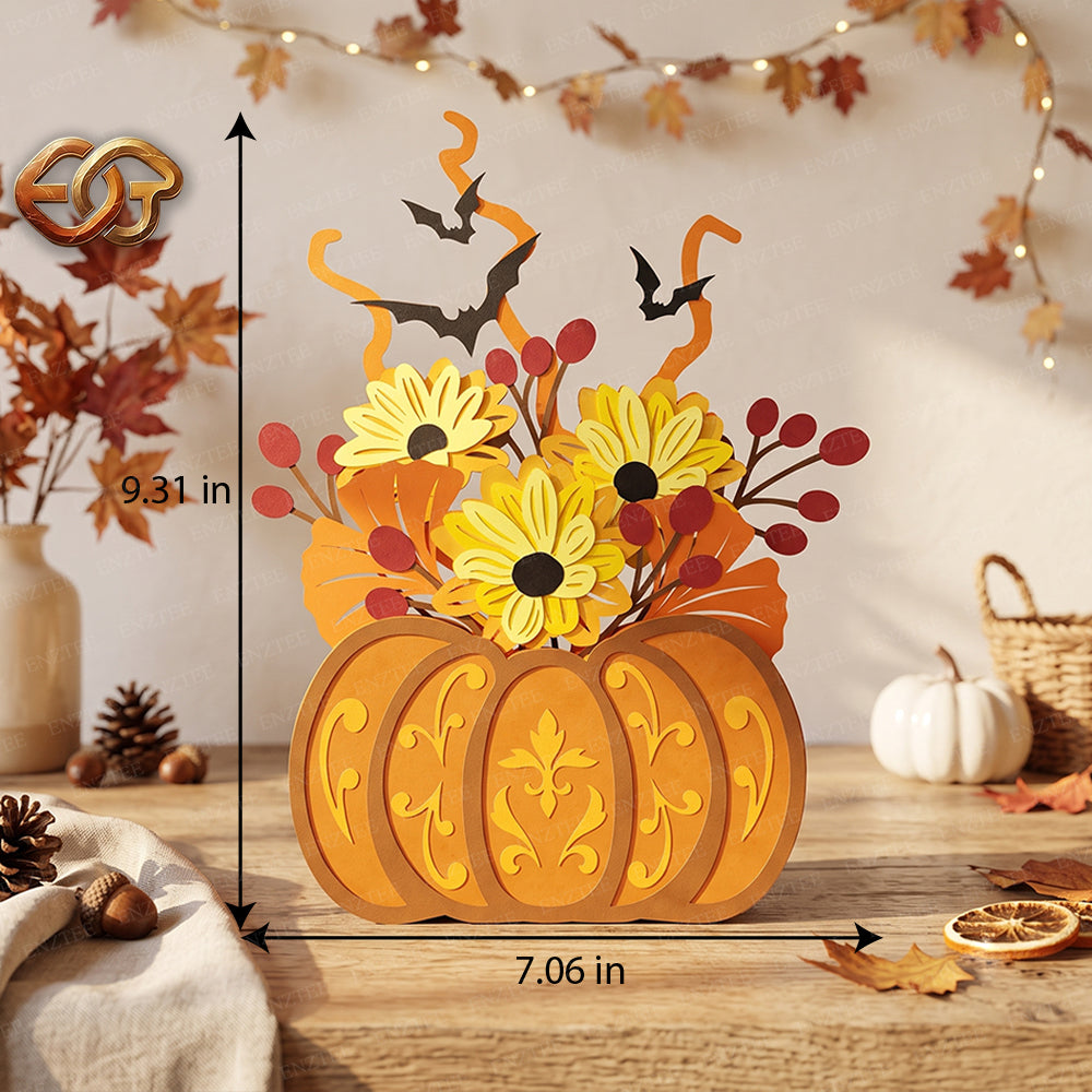 Flower Pop-Up Pumpkin Basket SVG - 3D Layered Fall & Halloween Paper Craft Template for Cricut 3