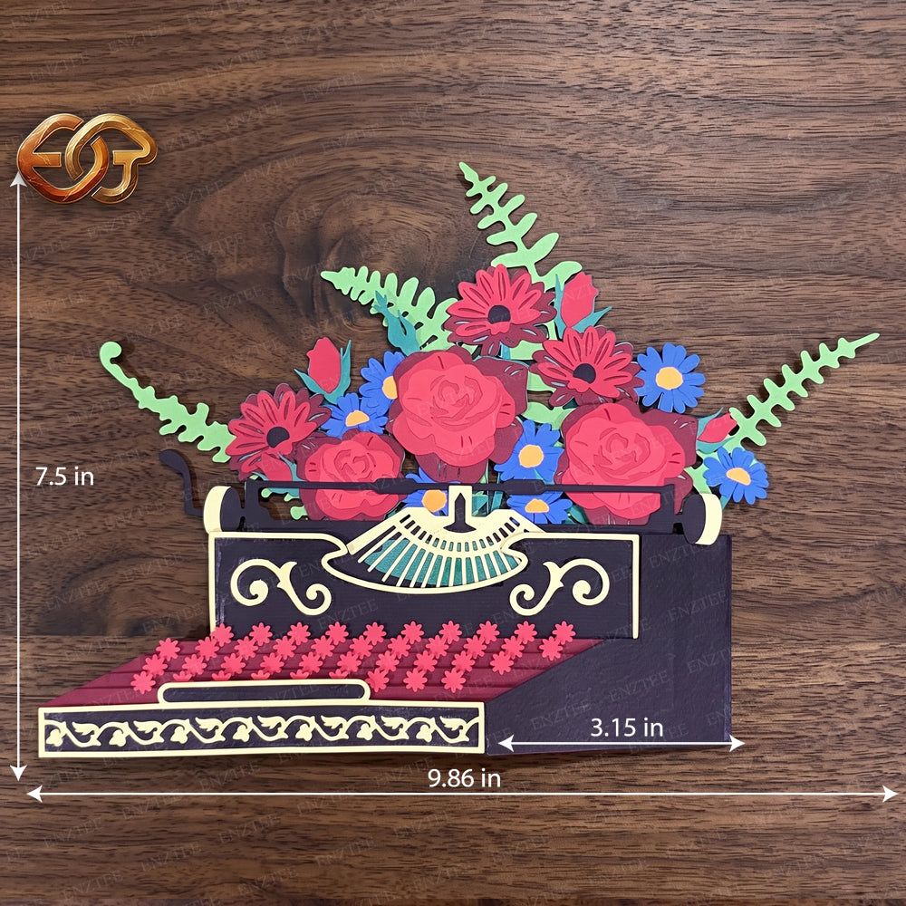 Floral Pop-up Typewriter SVG – 3D Layered Flower Typewriter Paper Craft Template for Cricut 1