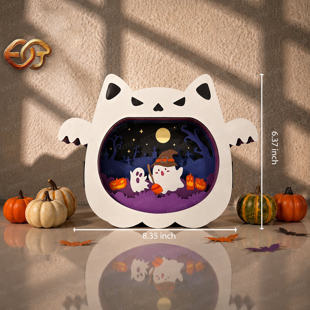 Combo de 3 SVG Pop-up Chat Effrayant - Modèle de Bricolage en Papier 3D Superposé pour Halloween pour Cricut