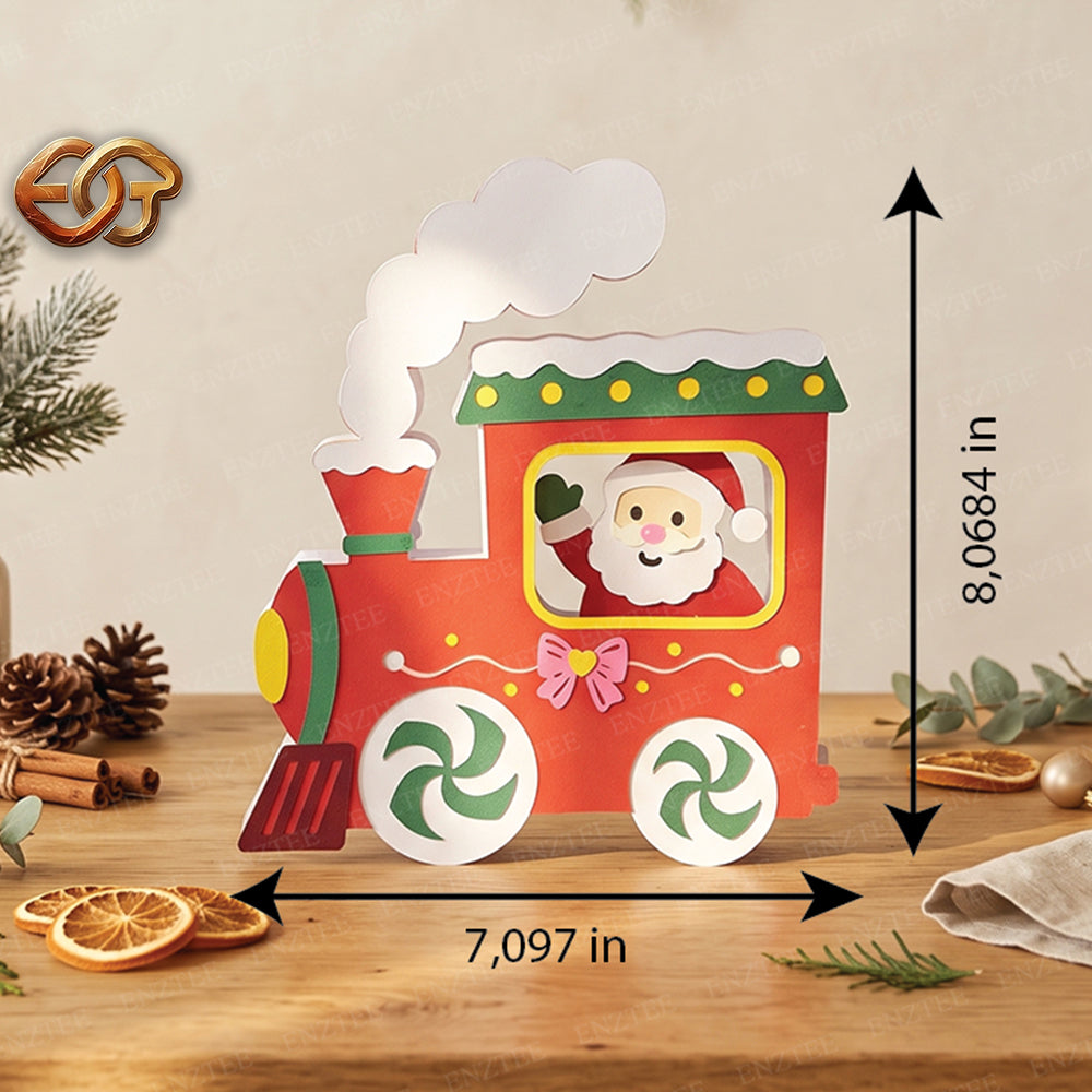 Train de Noël pop-up SVG - Modèle d'artisanat de Noël en papier 3D en couches pour Cricut