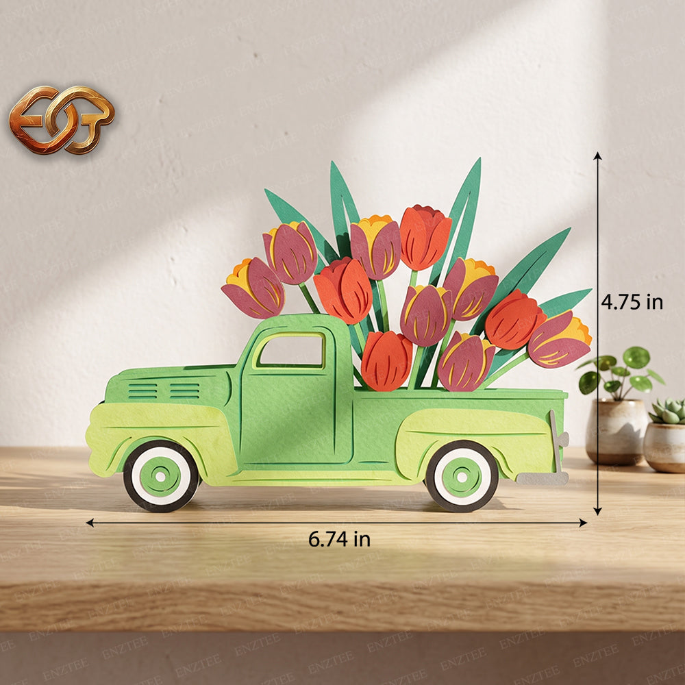 Flower Pop-up Car SVG – 3D Layered Flower Car Paper Craft Template for Cricut 3