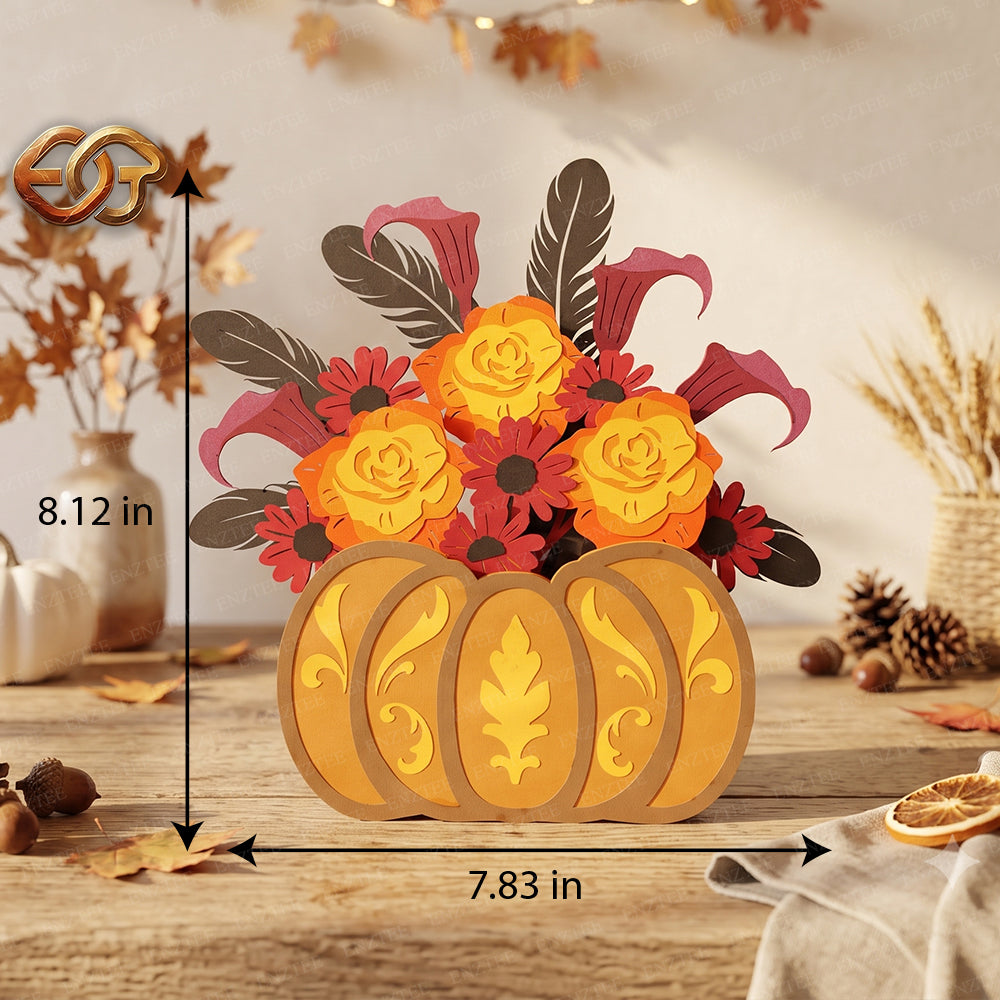 Flower Pop-Up Pumpkin Basket SVG - 3D Layered Fall & Halloween Paper Craft Template for Cricut 1