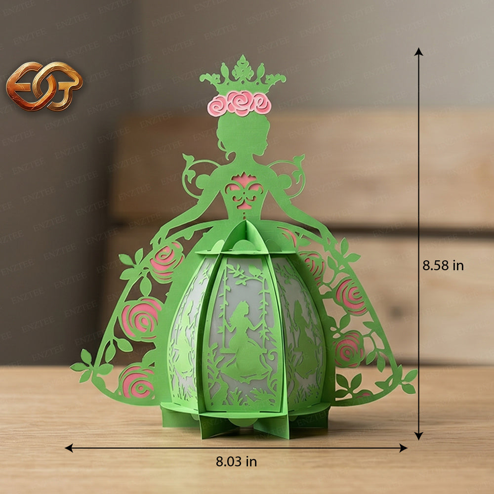 Floral Princess Paper Lantern SVG – 3D Fairy Tale Night Light Template 3