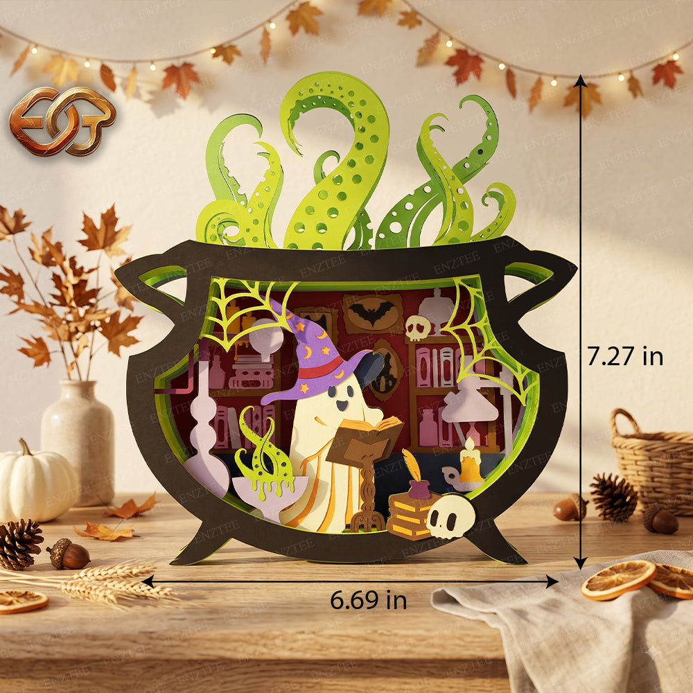 Halloween Boo Pop-up Claudron SVG - 3D Layered Halloween Paper Craft Template for Cricut 3