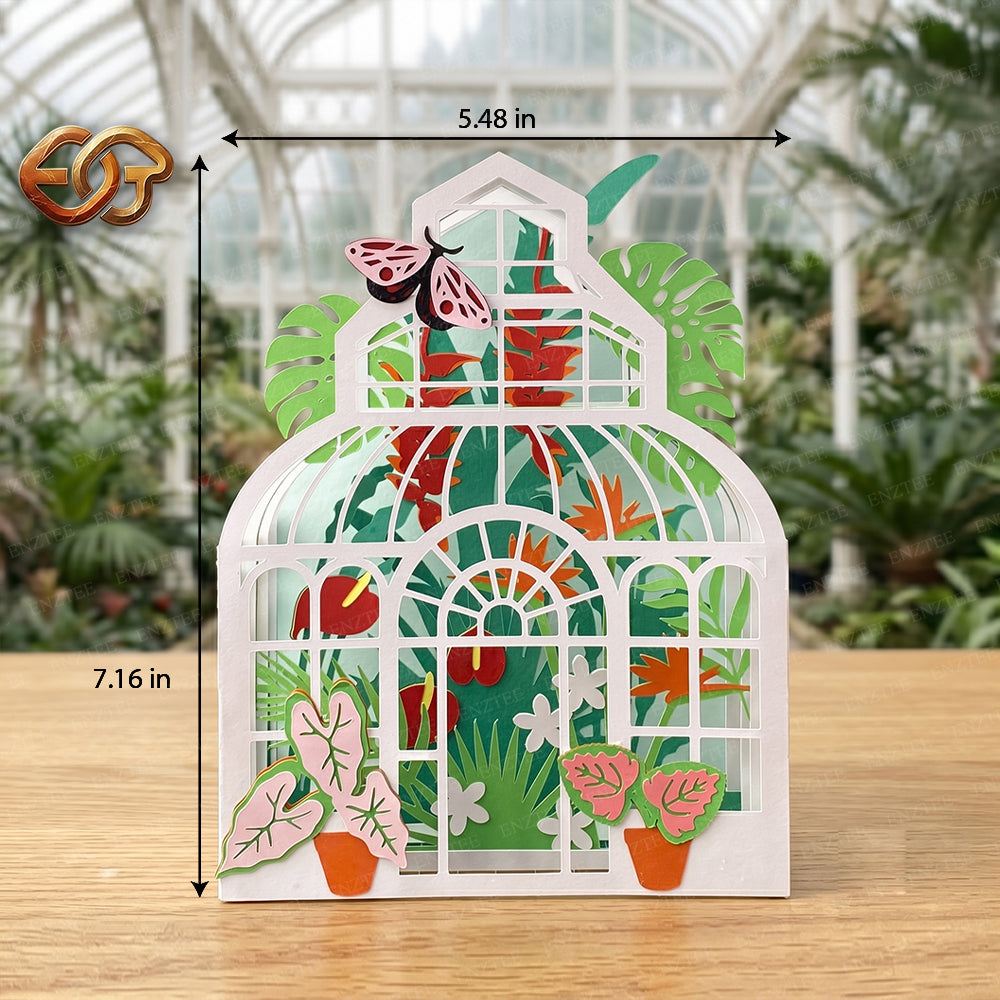 Greenhouse Garden Pop-Up Card SVG – 3D Tropical Plant Paper Craft Template 1