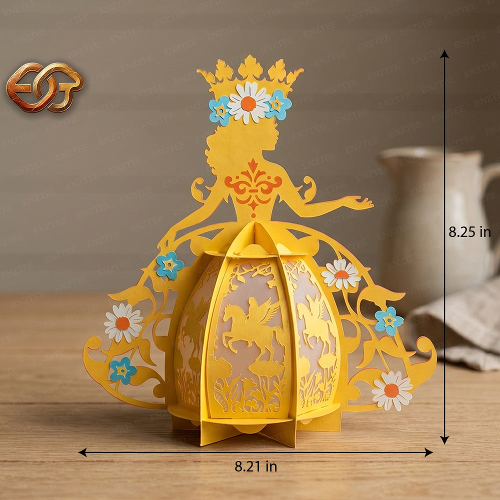 Floral Princess Paper Lantern SVG – 3D Fairy Tale Night Light Template 1