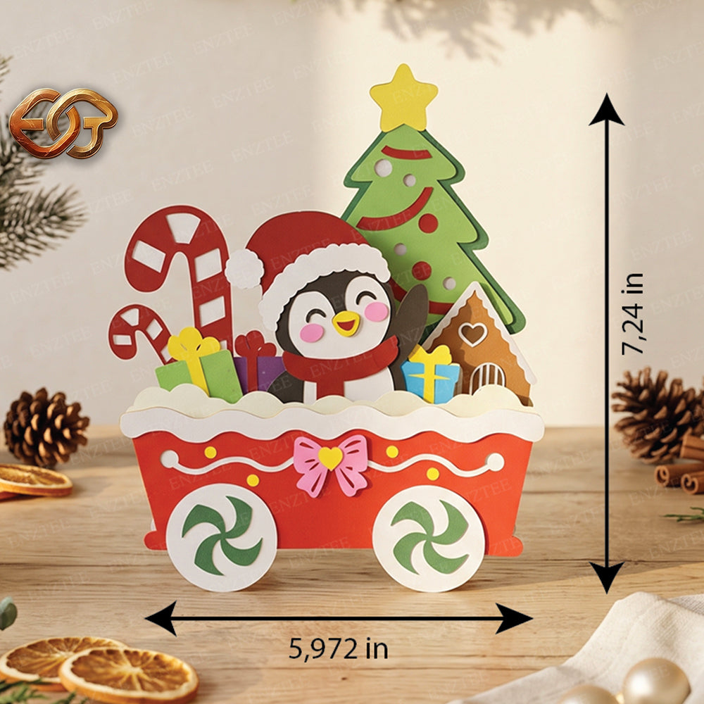 Train de Noël pop-up SVG - Modèle d'artisanat de Noël en papier 3D en couches pour Cricut