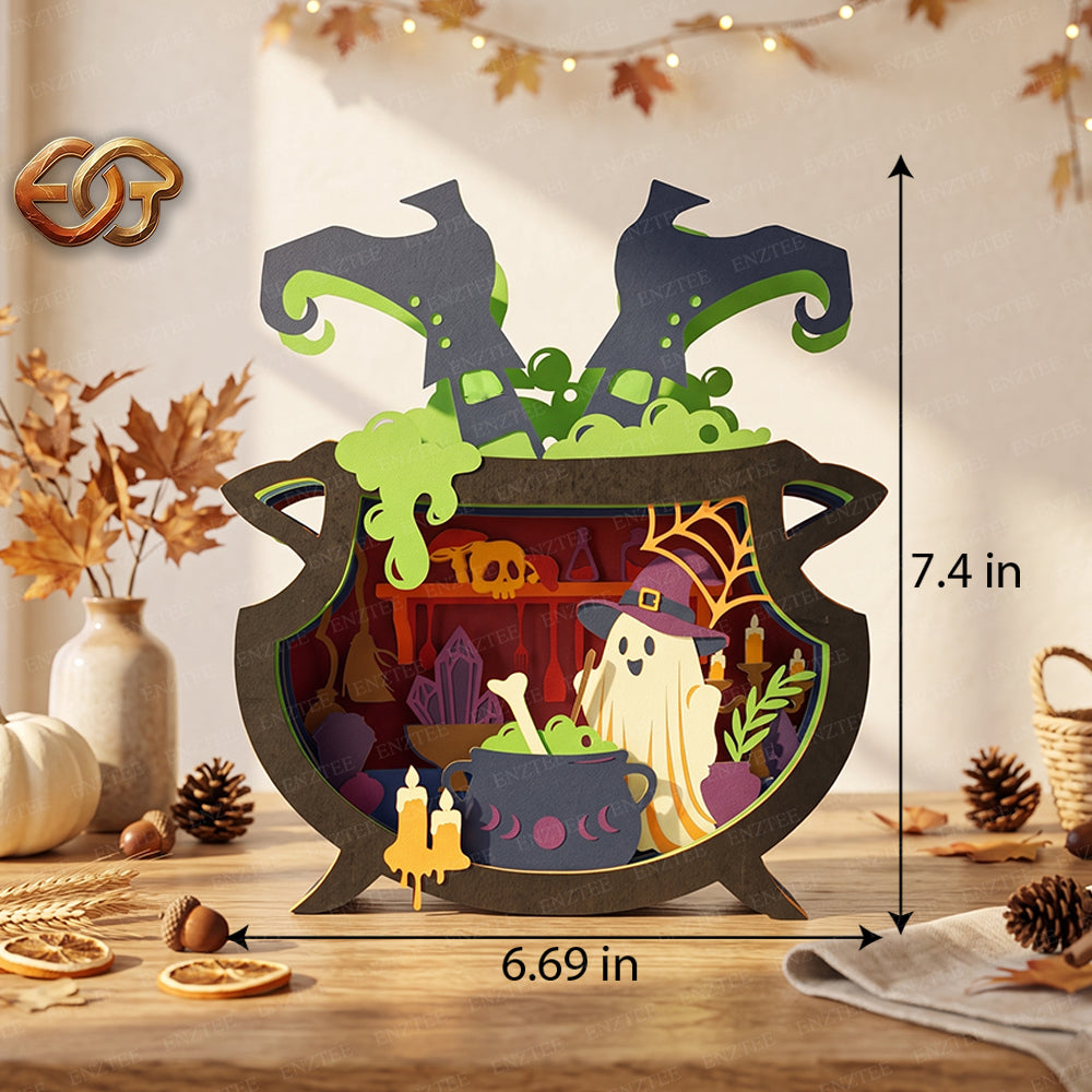Halloween Boo Pop-up Claudron SVG - 3D Layered Halloween Paper Craft Template for Cricut 1