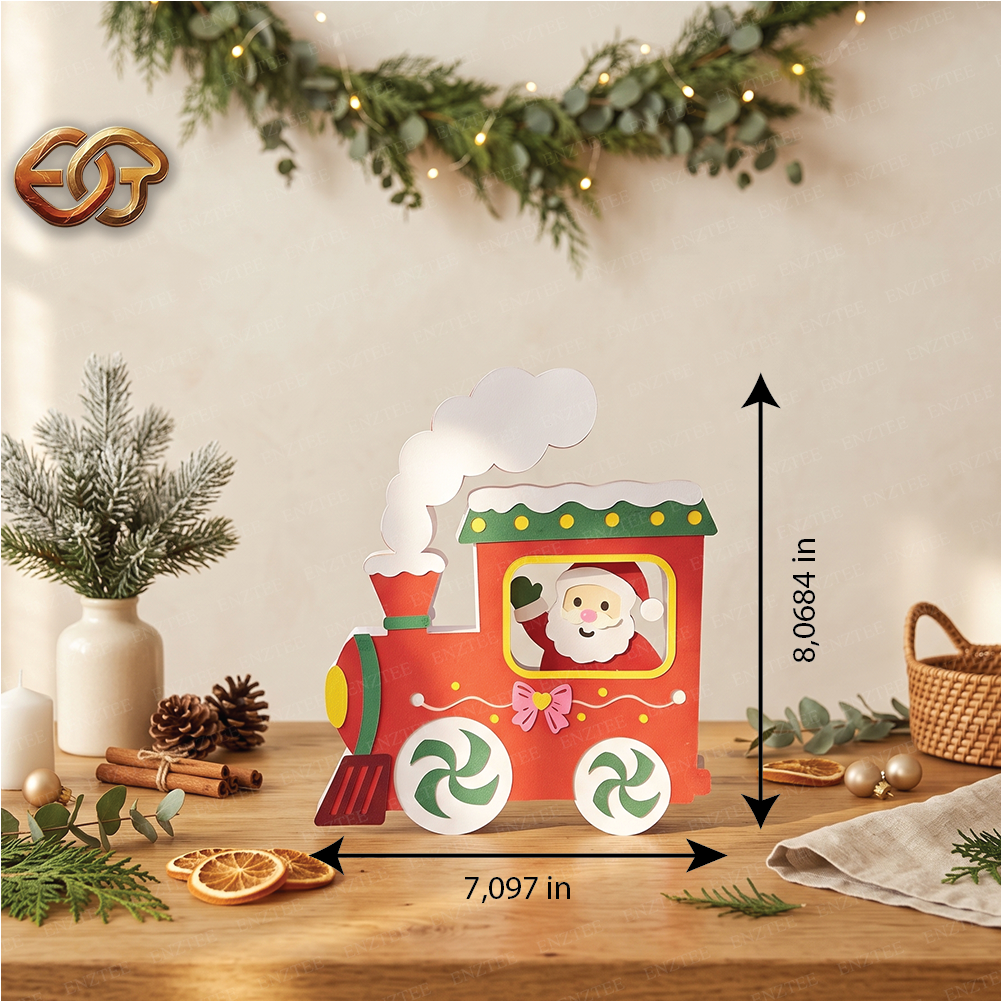 Christmas Train Pop-up SVG - 3D Layered Christmas Paper Craft Template for Cricut