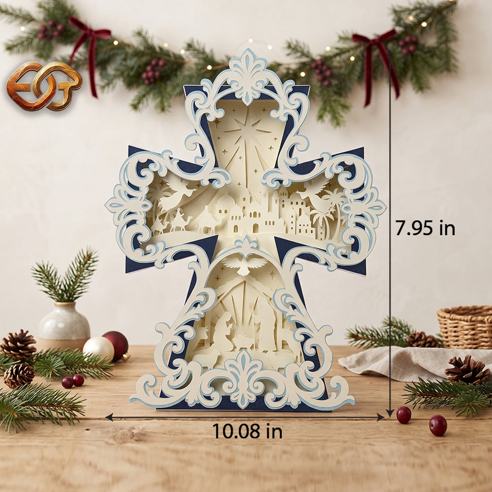 Nativity Scene Cross Box SVG for Cricut | 3D Layered SVG Paper Cut Light Box Template