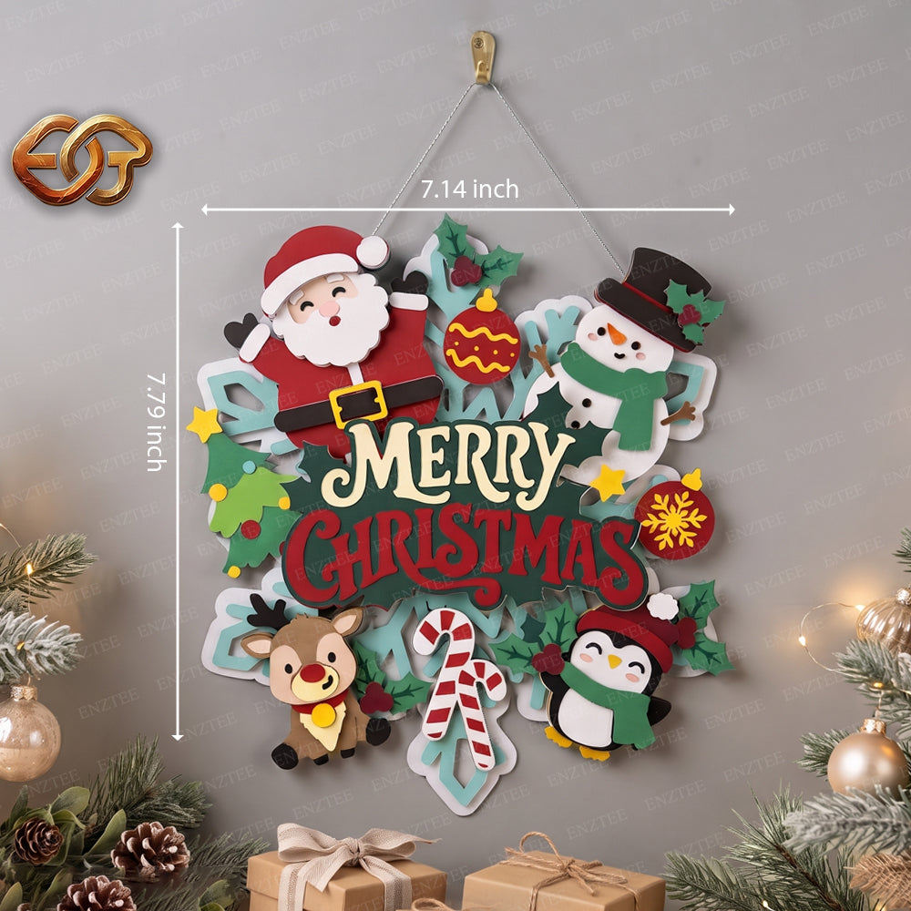 Christmas Door Hanger 3D Layered SVG | Christmas Paper Cut File 3