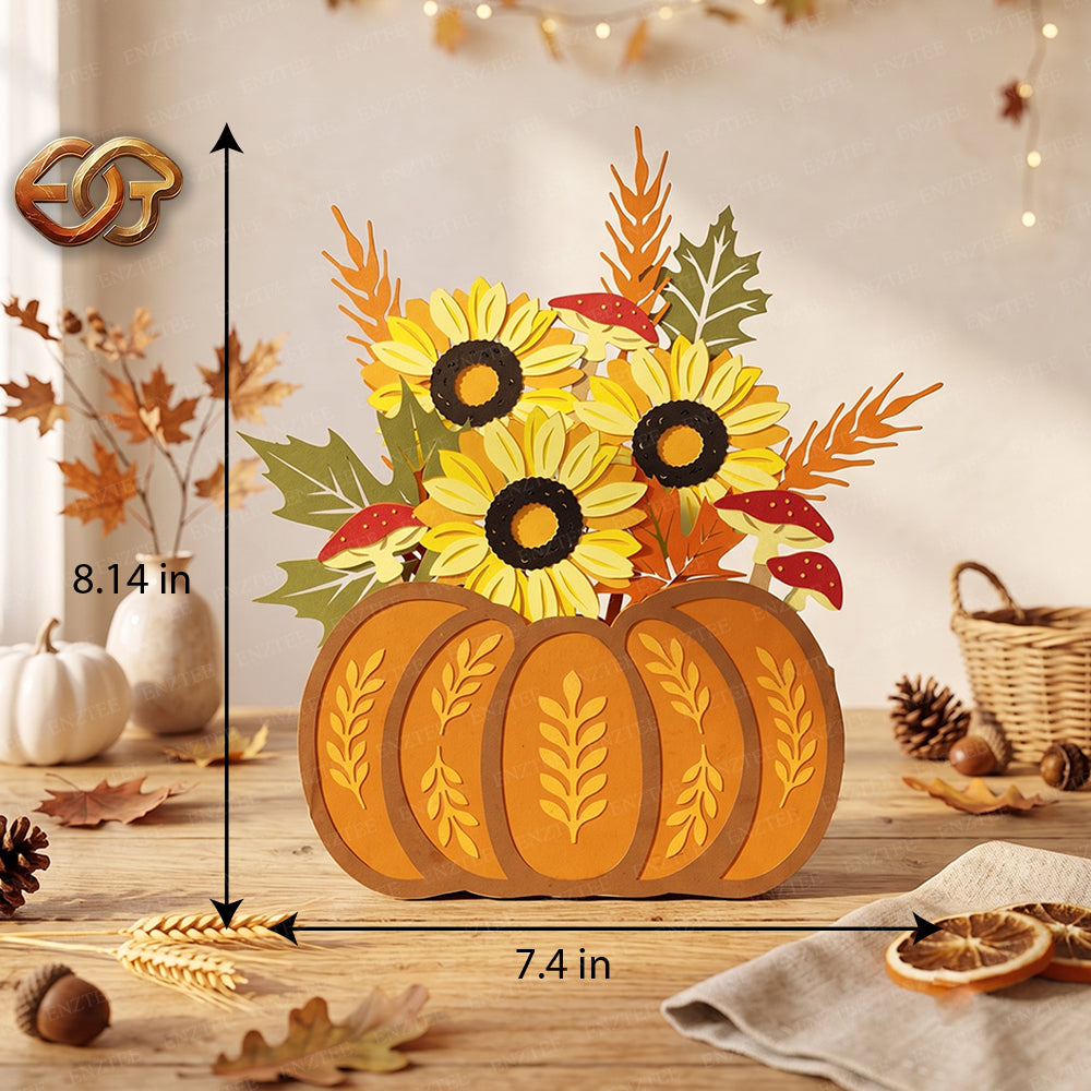 Flower Pop-Up Pumpkin Basket SVG - 3D Layered Fall & Halloween Paper Craft Template for Cricut 2