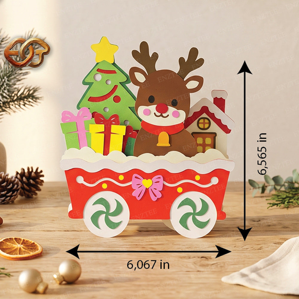Train de Noël pop-up SVG - Modèle d'artisanat de Noël en papier 3D en couches pour Cricut