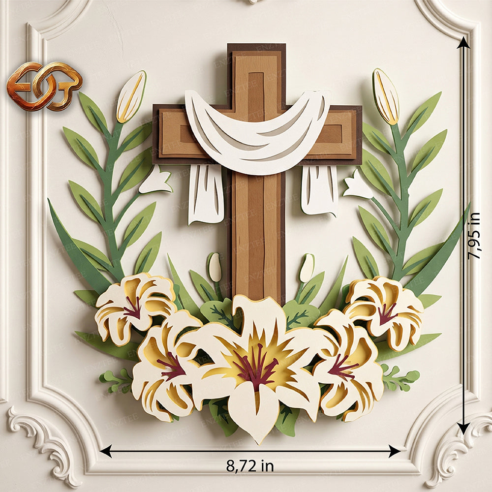 Floral Cross 3D Layered SVG | Christmas Paper Cut File