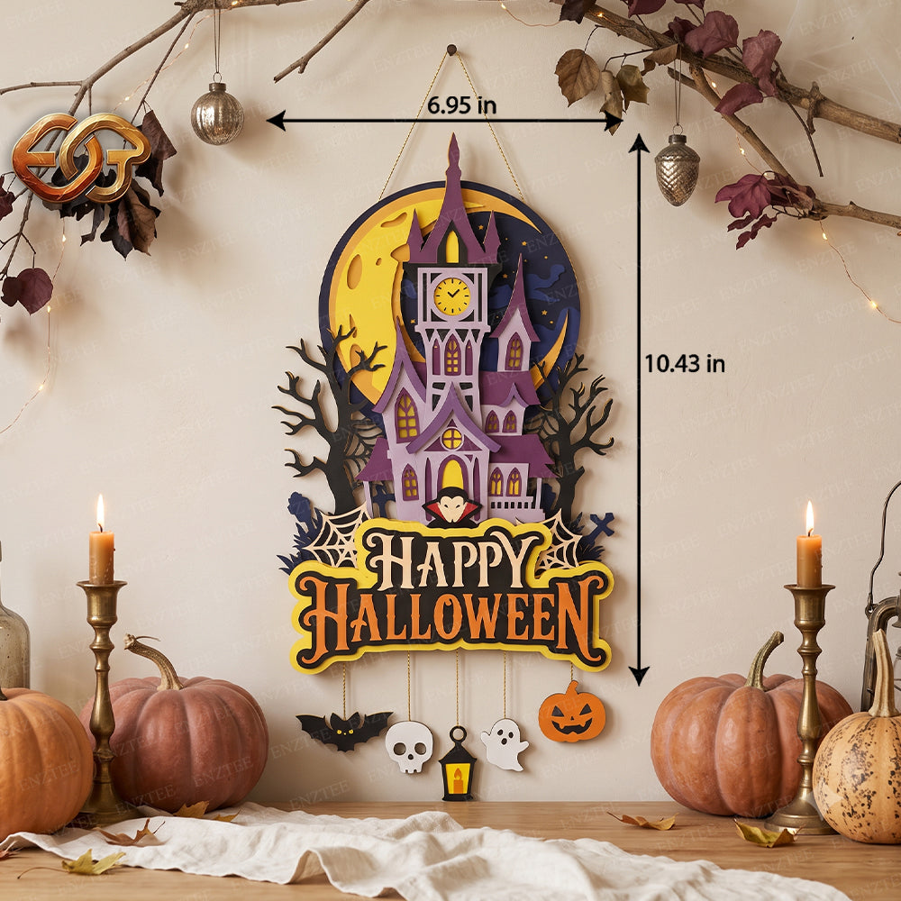 Halloween Door Hanger 3D Layered SVG | Halloween Paper Cut File 1