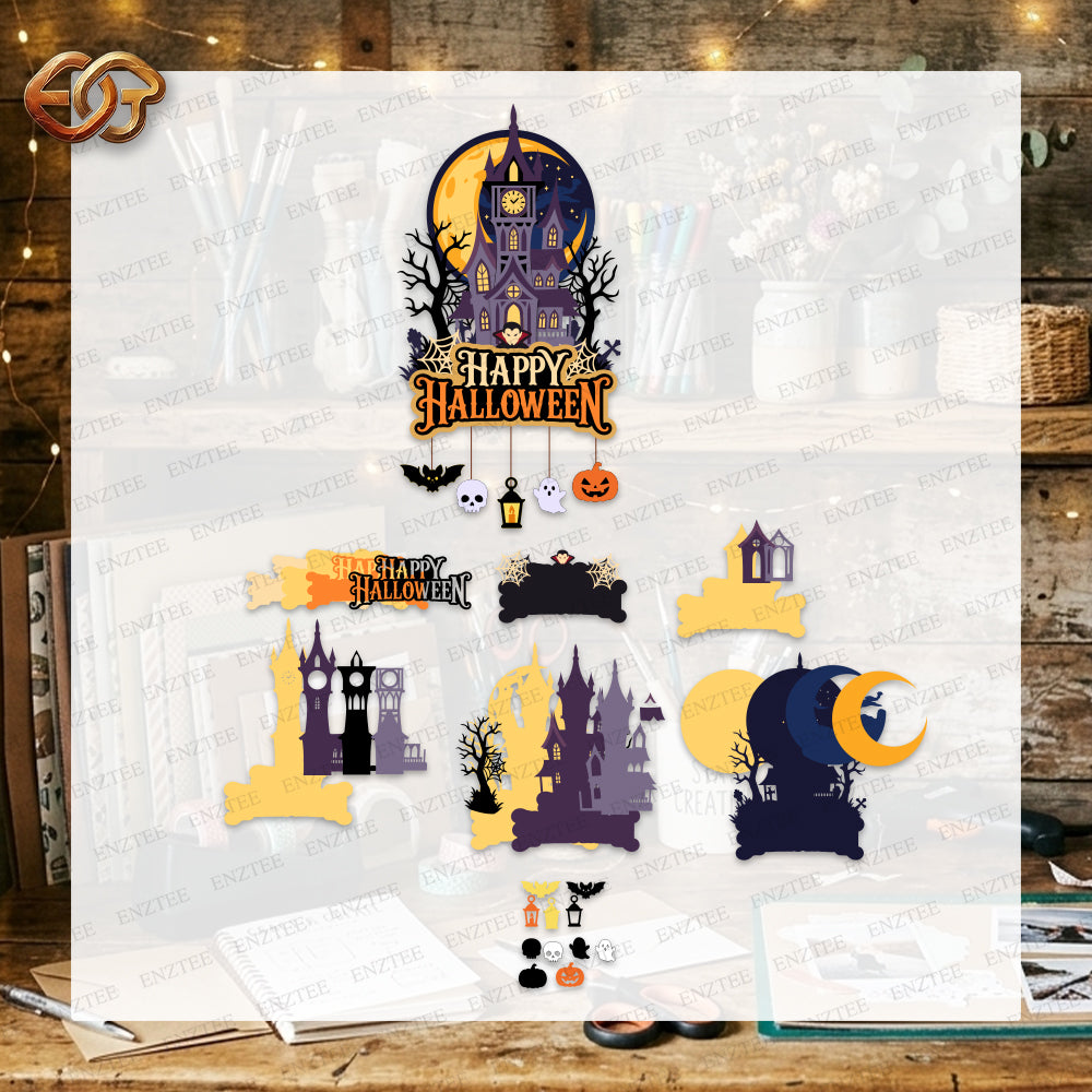 Halloween Door Hanger 3D Layered SVG | Halloween Paper Cut File 1