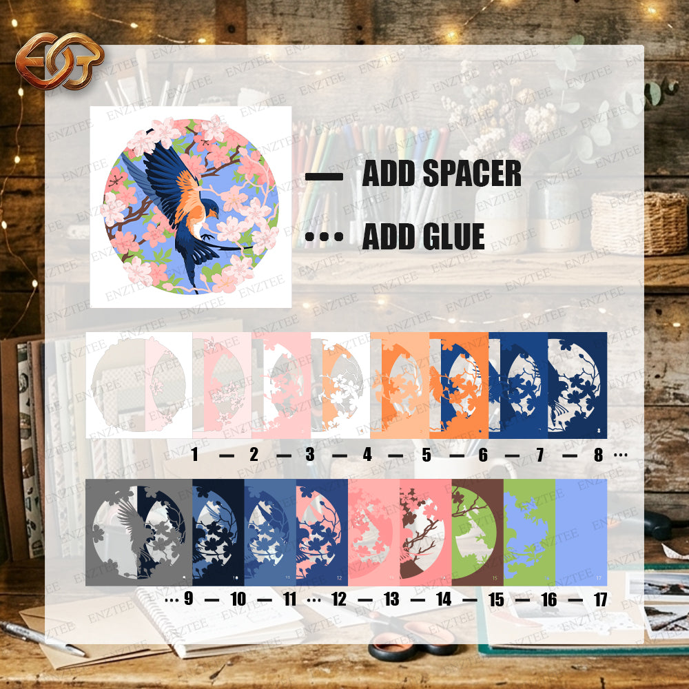 Swallow Shadow Box SVG for Cricut | 3D Layered SVG Paper Cut Light Box Template