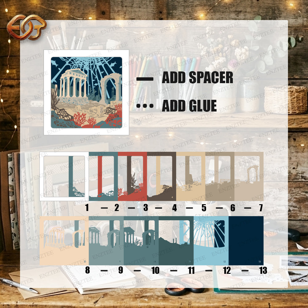 Atlantis Shadow Box SVG for Cricut | 3D Layered SVG Paper Cut Light Box Template