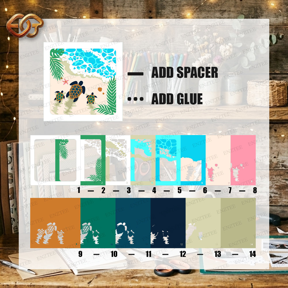 Turtle Shadow Box SVG for Cricut | 3D Layered SVG Paper Cut Light Box Template