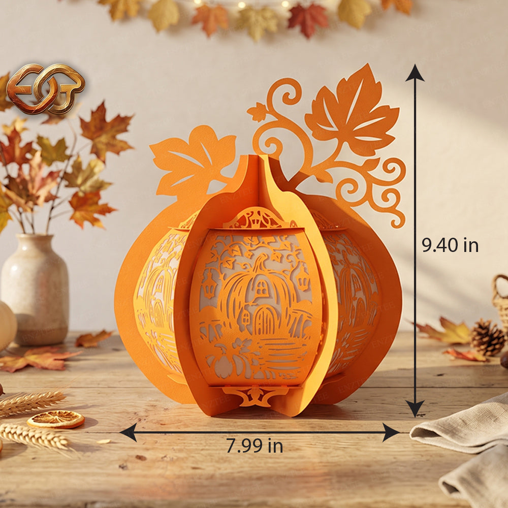 Combo 3 Pumpkin Paper Lantern SVG - 3D Fall Season Night Light Template