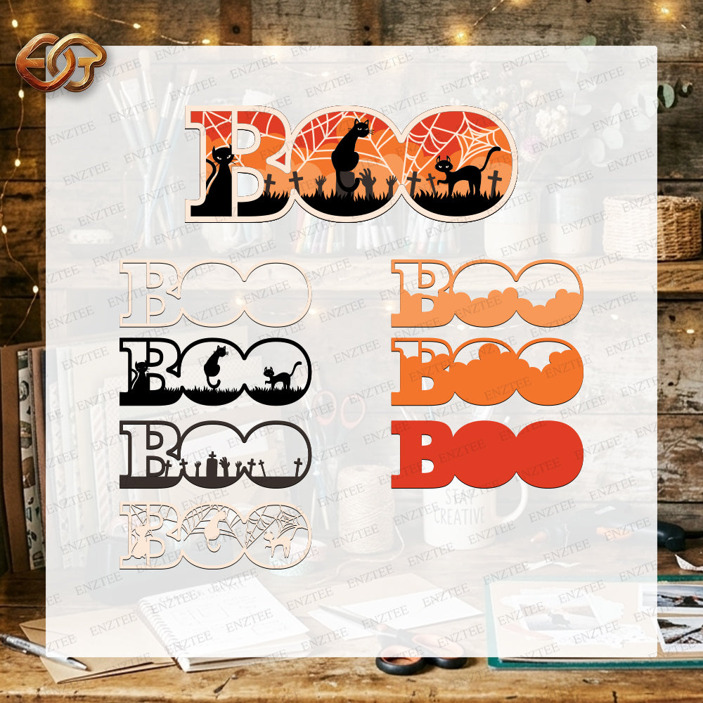 Fichier de découpe SVG multicouche Boo 3D | Fichier de découpe Halloween