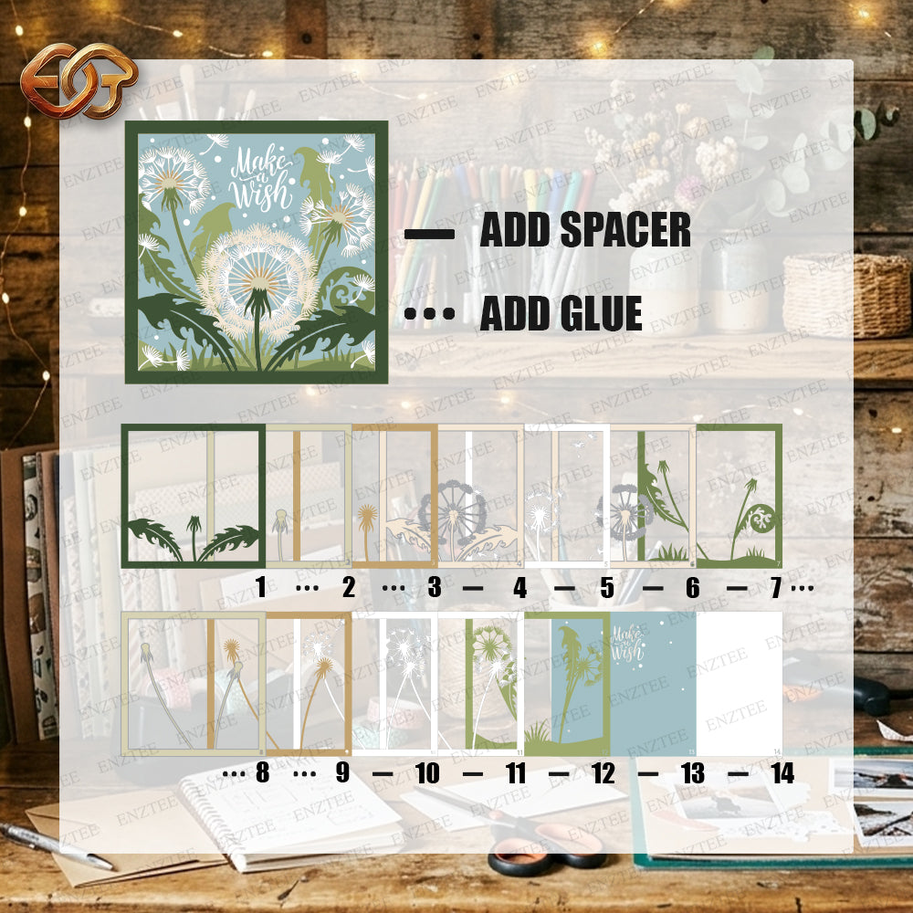Dandelions Shadow Box SVG for Cricut | 3D Layered SVG Paper Cut Light Box Template